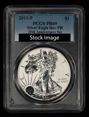 Серебряный американский орел 2011-P 1 унция 25-я годовщина - PCGS версия PR 69 - U2624 - В НАЛИЧИИ - Изображение 1 из 2