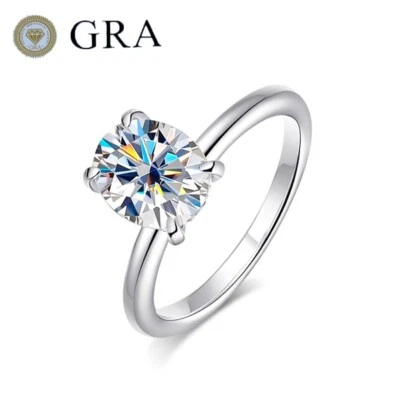 2ct D VVS1 Oval Cut Halo Moissanite Solitaire Engagement Ring Women S925 Silver - Image 1 of 4