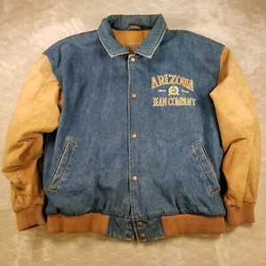 VTG 90s Arizona Jean Co. Denim Suede Limited Ed Varsity Bomber Jacket Sz Lg - Picture 1 of 10