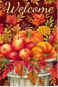 NEW LG EVERGREEN DOUBLE SIDED WELCOME FLAG PUMPKINS APPLES FALL LEAVES 29X43 - Picture 1 of 1