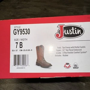 Justin Damen GY9530 Starlina 11" hellbraun rutschfest quadratische Zehenpartie Westernstiefel 7B - Bild 1 von 12