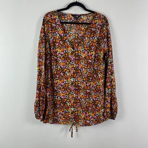 Long Tall Sally LTS Floral Blouse Size 14 Pullover Tie Waist Viscose - Picture 1 of 11