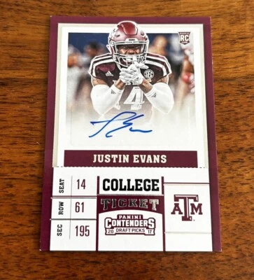JUSTIN EVANS 2017 Contenders Draft Picks Auto College Ticket TEXAS A&M AGGIES - Image 1 of 2