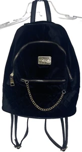 Bebe Women’s Black Gina Velvet Large Backpack Gold Tone Hardware Adjustable - Picture 1 of 16