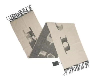 Kiton Napoli $1050 новый с Ярлыками бежевый серый черный 100% кашемир бахрома шарф 72 «X 14» - Изображение 1 из 4