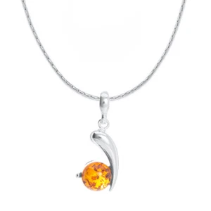925 Argento Sterling Vera Ambra Baltica Ciondolo Collana Omaggio Borsa - Picture 1 of 1