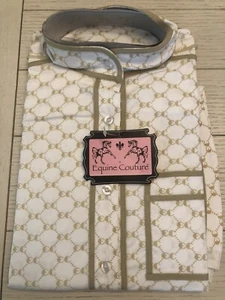 Equine Couture Show Shirt Long Sleeve XS Beige Light Tan White Link Pattern NIP - Picture 1 of 4