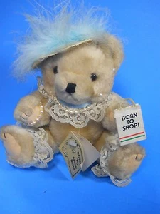 Born To Shop Beige Articulado Oso de Peluche 8" con Sombrero, Pulsera Pluma Azul Perla - Imagen 1 de 7