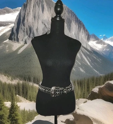 New! BHW Western Cowgirl Leather Belt Crystal Rhinestones Black Size XS 25-29 - Image 1 of 4