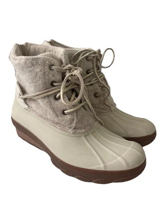Botas de chuva femininas Sperry quarto lã pato bege marfim STS80396 tamanho 7 - Imagem 1 de 4
