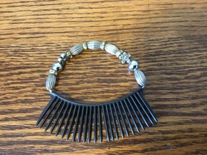Women’s Snap Comb Hair Piece Black with Flowers Beads Silver Tone - Picture 1 of 1