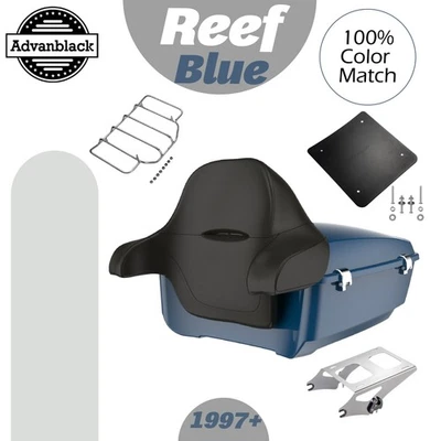 Reef Blue King Tour Pack Wrap Around Backrest Fits 97+ Harley Touring Foto 1 de 4