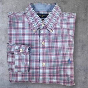 Camicia Ralph Lauren slim fit rosa e blu a quadri casual con bottoni taglia media W31 - Foto 1 di 10