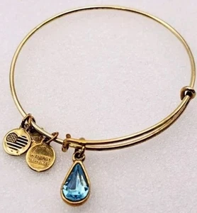 Swarovski Alex and Ani Blue Living Water Teardrop Charm Gold Bracelet Aquamarine - Picture 1 of 2
