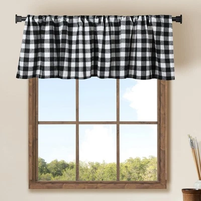 2 Pack Buffalo Check Plaid Window Valances White and Black Farmhouse Design Wind - Image 1 of 4