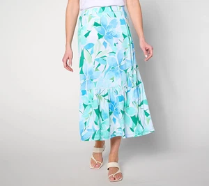 Susan Graver bedruckter flüssiger Strick Midirock mit Stufe - Damen 1X - Aqua Jade - Bild 1 von 1