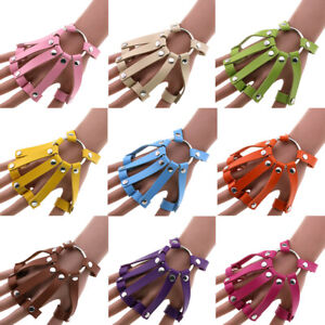 Five Finger Circle Gloves Solid Color Rivet Wrap Fingerless Gloves PU Leather