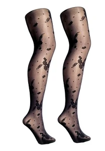 Strumpfhosen mit rosa Muster schwarz S/M & M/L - Bild 1 von 3
