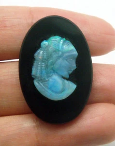 17 ct. NATURAL AUSTRALIAN OPAL ITALIAN WOMAN CARVING ON ONYX CAMEO 4 JEWELRY - Picture 1 of 3
