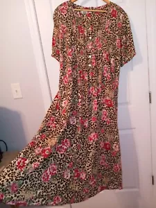 JBS dress long rayon leopard animal & red roses floral s/s 24W plus WIDE EASY - Picture 1 of 9