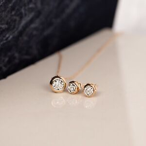 .055 Carat Diamond Necklace & Earrings Set 18k Twotone Gold JS49-RG sep