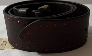 Coldwater Creek Belt Brown Leather Red Beaded Border women's Sz Sm (38 inches) - Picture 1 of 15