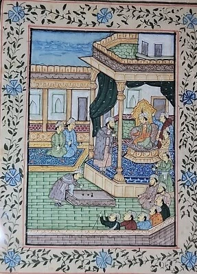 Antigua pintura de seda original enmarcada del rey real persa indio de 18" X 15"  Foto 1 de 4