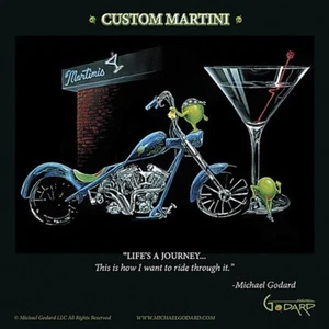 Custom Martini by M. Godard Comical Olive Biker with Harley Art Print 12x12 In - Picture 1 of 1