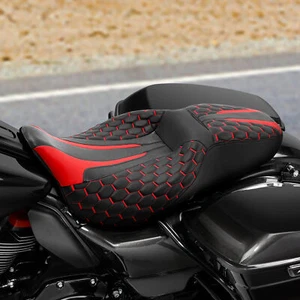 Asiento de pasajero conductor térmico apto para modelos Harley Touring 2009-2023 negro rojo - Imagen 1 de 13
