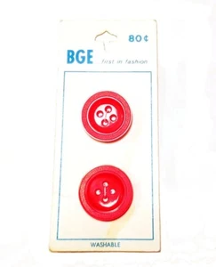 Vintage Bright Red Buttons 7/8 Inch Lucite Acrylic BGE Style No. R 9049 Set of 2 - Picture 1 of 5