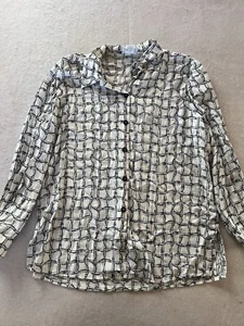 Vintage Katies Womens Size 16 White Print Long Sleeve Cotton Shirt Button Up - Picture 1 of 9