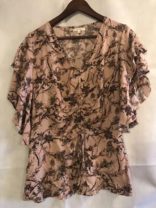Maurices Womens Sz XS Mauve Floral Print Boho Blouse W/Ruffle Sleeve Summer Top - Bild 1 von 9