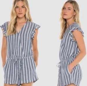 CLOTH & STONE Ruffle Sleeveless Crossover Romper Zuma Beach Stripe Size L Large - Picture 1 of 14
