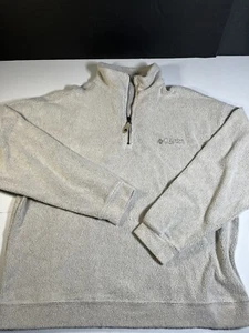 Vintage bestickt Columbia 1/4 Reißverschluss Frottee Gr. LRG Made in USA hellbraun EUC! - Bild 1 von 12