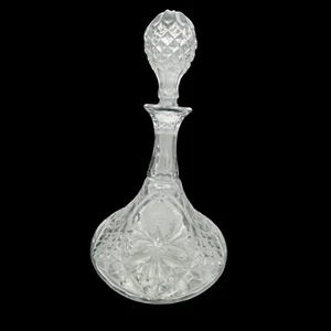Vintage Glass Ships Decanter Floral Facets Pinecone Stopper Liquor Wine Home Bar - Picture 1 of 14