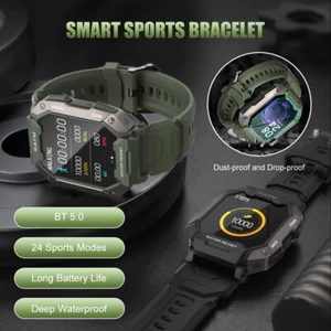 5ATM Waterproof Smart Watch Military Style Men Wristwatch Sport Fitness Tracker - Photo 1 sur 16