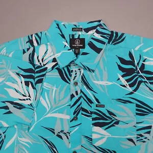 Volcom Bleeding Leaf Short Sleeve Button Up Shirt Electric Blue Men's Size L - Picture 1 of 7