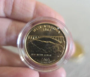 2005 Denver Mint 24K Gold Plated State Quarter Coin in Capsule - West Virginia - Picture 1 of 3