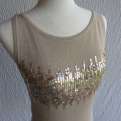 Gold eleganter Damen Pullover L Party Oberteil weicher Strick Reisepass - Bild 1 von 4