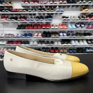 Etienne Aigner Beige & Yellow Cap Toe Low Heel Pump Shoes Size 7 M - Picture 1 of 7