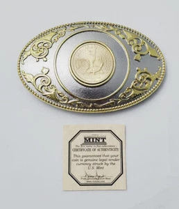 US Mint Sacagawea $1 Dollar Coin Treaty With The Delawares in 1778 Belt Buckle - Picture 1 of 4