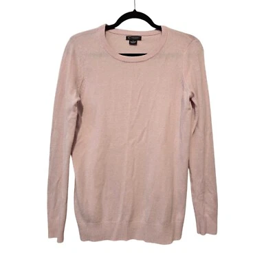 Suéter C by Bloomingdales 100 % 2 capas de cachemir para mujer MED rosa cuello redondo suéter Foto 1 de 4