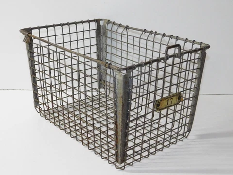 Vtg Lyon Metal Number 17 Industrial Modern Gym Locker Storage Wire Basket Bin Cover