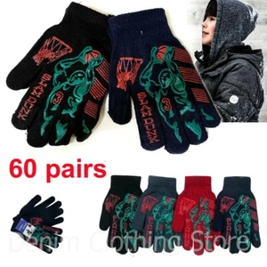 60 Teens Boy Youth Slam Dunk Printed Knit Warm Magic Winter Gloves Lot Wholesale - Picture 1 of 7