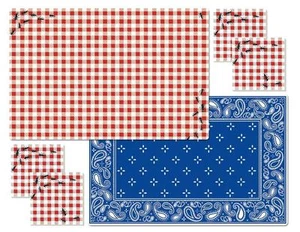 9-pc PICNIC GUESTS PLACEMAT & Stoneware COASTER Set & Caddy ANTS BBQ RED Gingham - Picture 1 of 1