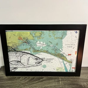 Florida Gasparilla Kanal Angelkarte Golf von Mexiko handgezeichnete Kunst signiert 17x11 - Bild 1 von 12