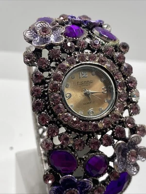 Reloj Brazalete Vintage Flor Figaro Couture Mujer Gemas Cuarzo Funciona Batería Nueva Foto 1 de 4