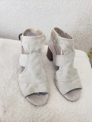 Sandalias Via Spiga para mujer 9,5 M beige gamuza tobillo envolvente tacón bloque zapatos elegantes Foto 1 de 4