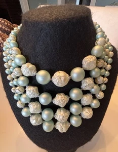 Collana 4 fili grandi perline marmorizzate firmata Giappone 18” vintage verde menta - Foto 1 di 13