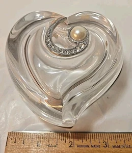 Vtg Bleikristall 24% Lead Crystal Rhinestone Pearl Silvertone Heart Candy Dish - Bild 1 von 8